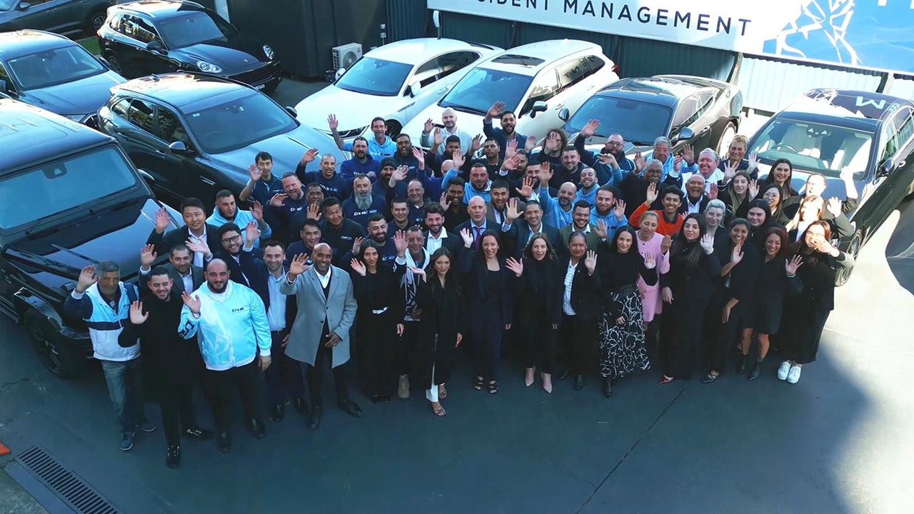 The full CrashClaim team at their NSW depot